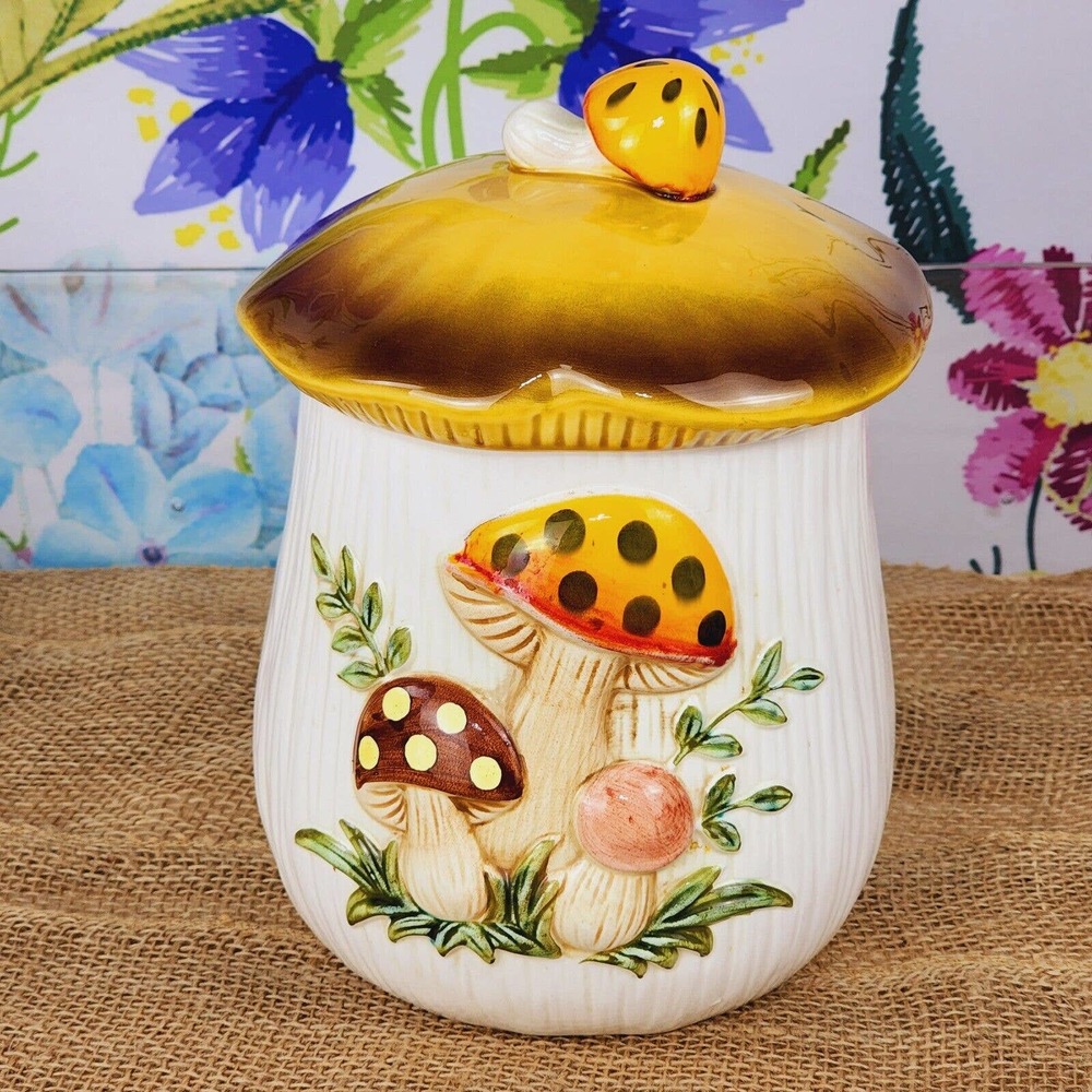 COPY - MCM Sears Roebuck Merry Mushroom 10.5" Canister w/ Lid Cookie Jar Vintag…